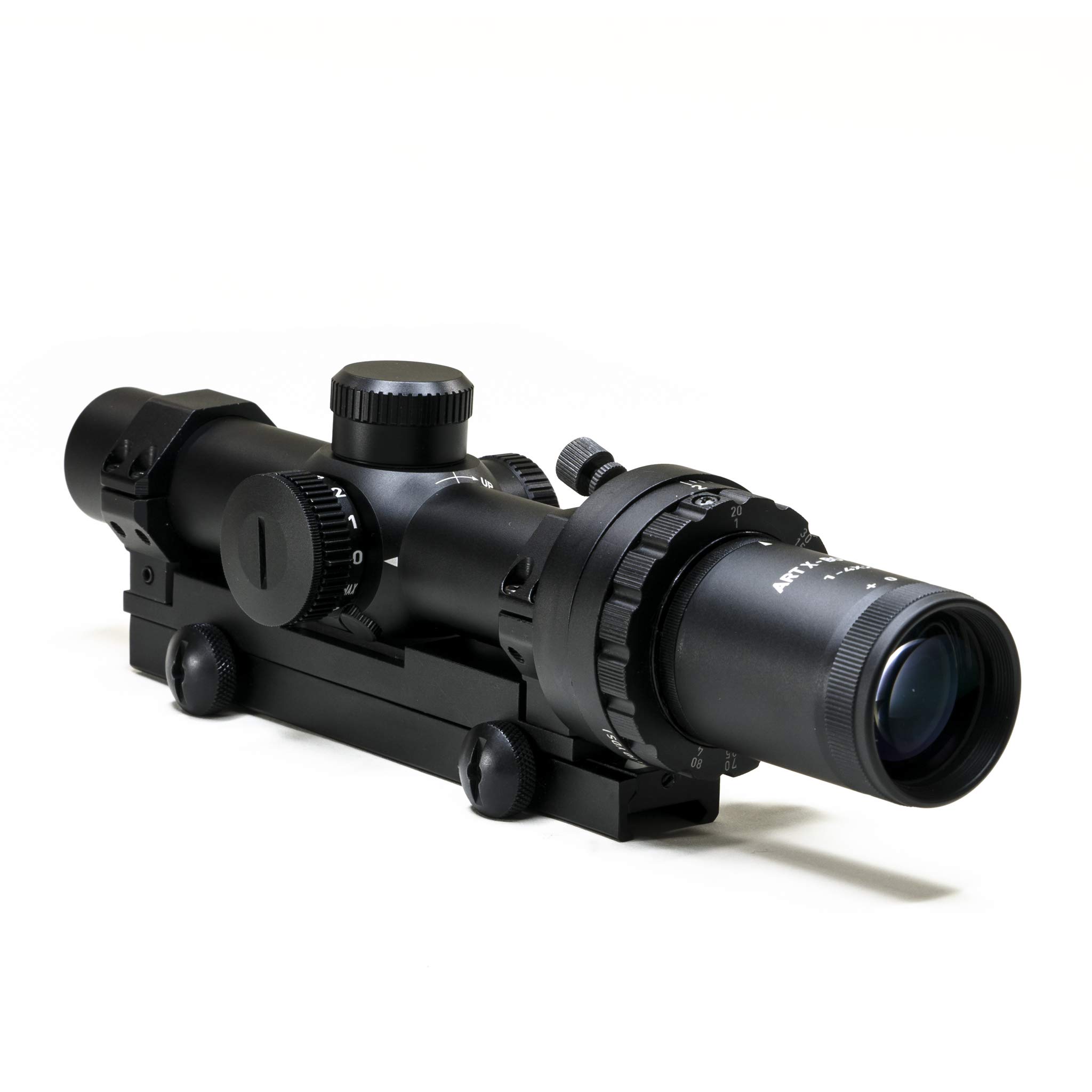 Hi-Lux Art-XBOW 1-4x24 Crossbow Scope – Auto Ranging Trajectory System, 3 MOA Dot Reticle, 20–80 Yard Compensation – Designed for 400 FPS+ Crossbows, Red Illumination
