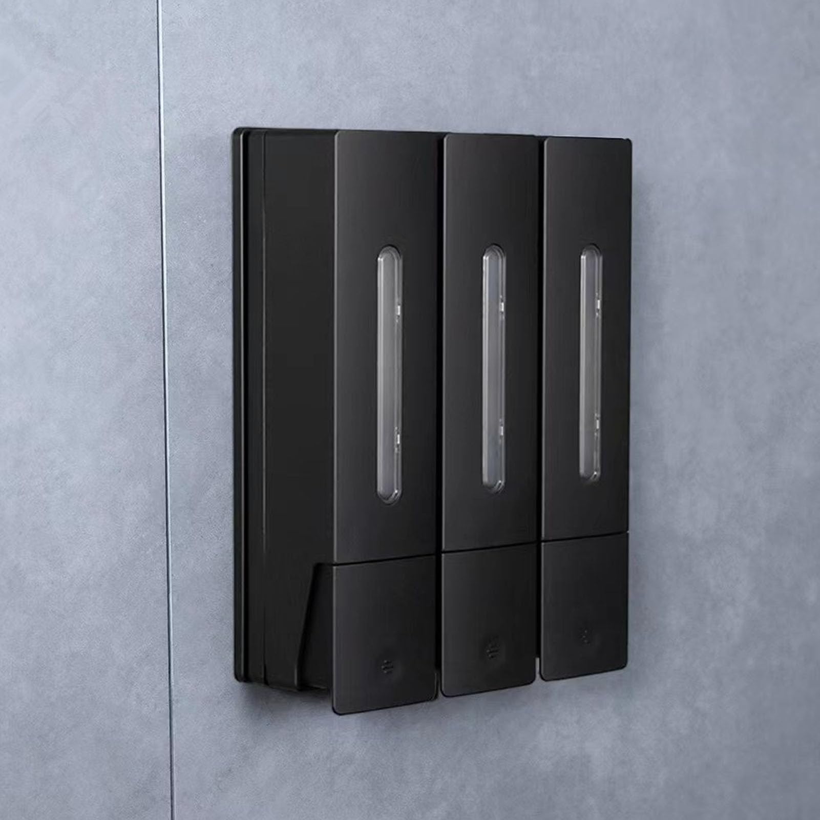 Omabeta Dispenser di Sapone per Doccia Efficiente Shampoo e Balsamo per Lavaggio del Corpo per Bagno di Hotel, 1200 Ml 3 Camere (Nera)