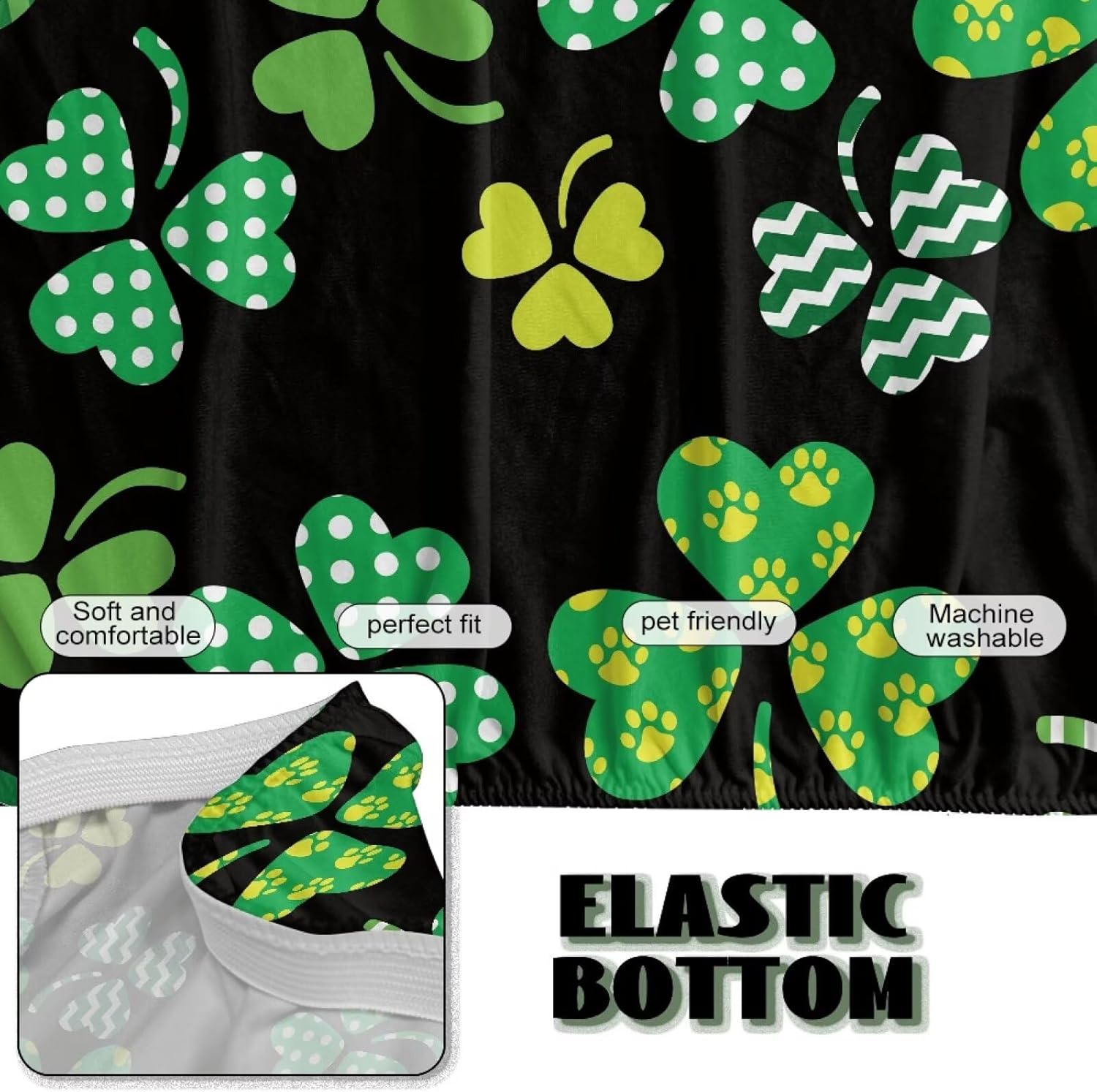 Non Slip Futon Protector Cover Armless Sofa Couch Bed Slipcovers with Elastic Bands Furniture Protector St Patrick's Day Green Leaf