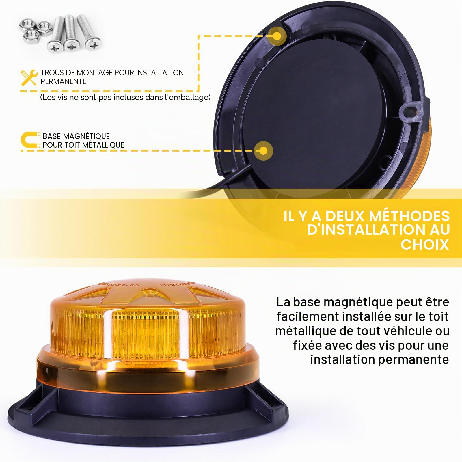 AnTom Gyrophare led Magnetique Orange LED, 12V-24V Jaune LED Avertissement et 3 Meters cordons pour chariot élévateur de véhicule Tracteur de golf UTV Car Bus-Nouvelle…