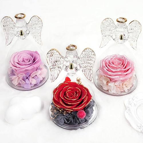 Miniatura 9 de Miofula Regalos de rosas preservadas para mujeres, figuras de ángel para siempre, regalos de cumpleaños de rosas reales para mamá, abuela, esposa,