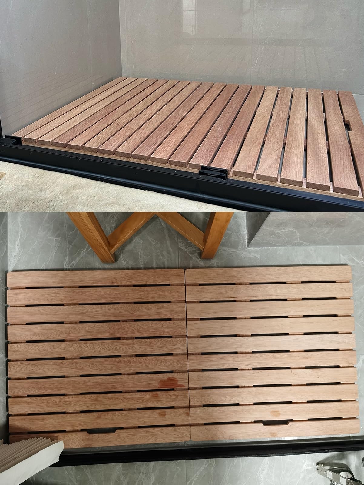 Drewniana mata łazienkowa – antypoślizgowa mata pod prysznic do spa, na zewnątrz, baseny, podłogowy, gładki drewniany ruszt pod prysznic, rozmiar 70 x 110 cm