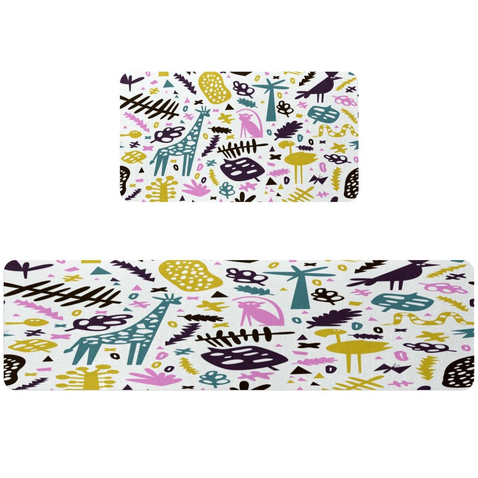 Tapis de cuisine lavable et absorbant avec motifs animaux colorés