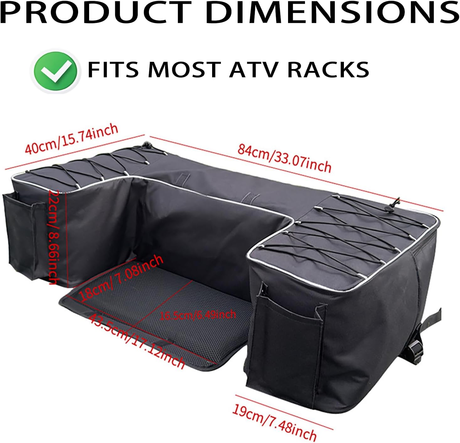 ATV Rear Rack Bag for Honda Foreman 520/Foreman Rubicon 520 2020-2026, ATV Tail Bag with Dual Side Pockets, Large Capacity Water-Resistant Storage Pack for Quad Rear Seat Cargo Rack