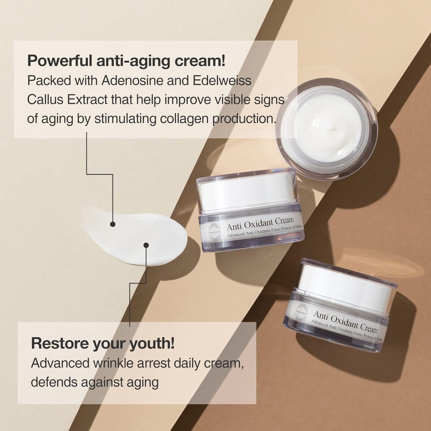 OxygenCeuticals Anti Oxidant Cream – Anti-Aging & Wrinkle Care Cream with Edelweiss Callus Extract, Adenosine & Squalane, Moisturizing & Firming Skincare for Dry, Aging Skin. 1.69 fl.oz (50ml)