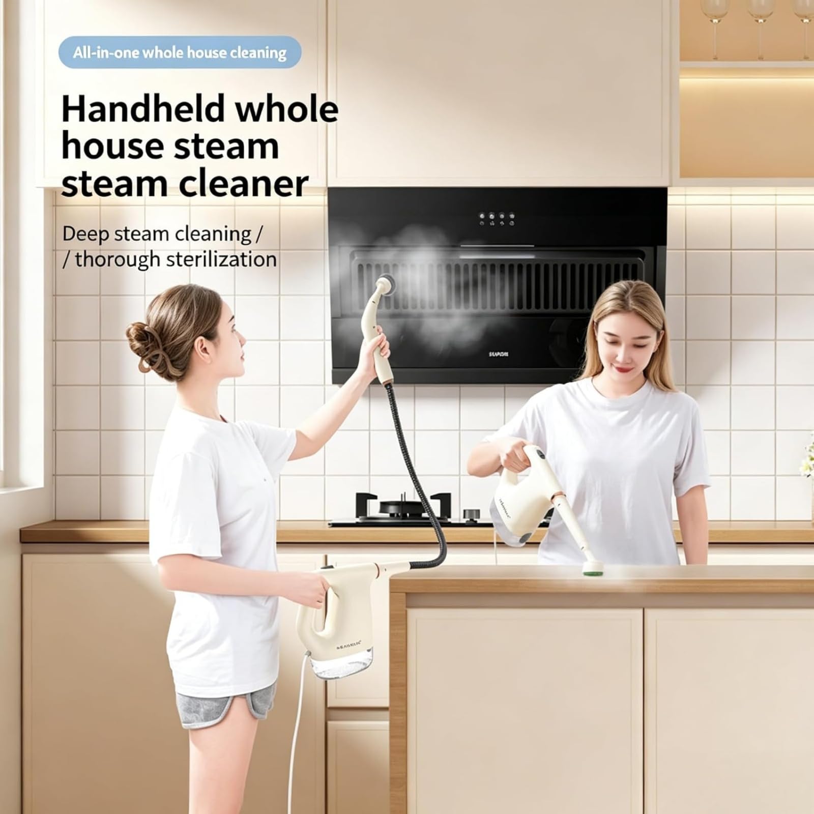 Limpiador a Vapor portátil a presión de 1200 W; Limpiador a Vapor Multiusos para Cocina, baño, Juntas de Azulejos, Suelos, Ventanas e Interiores de automóviles.