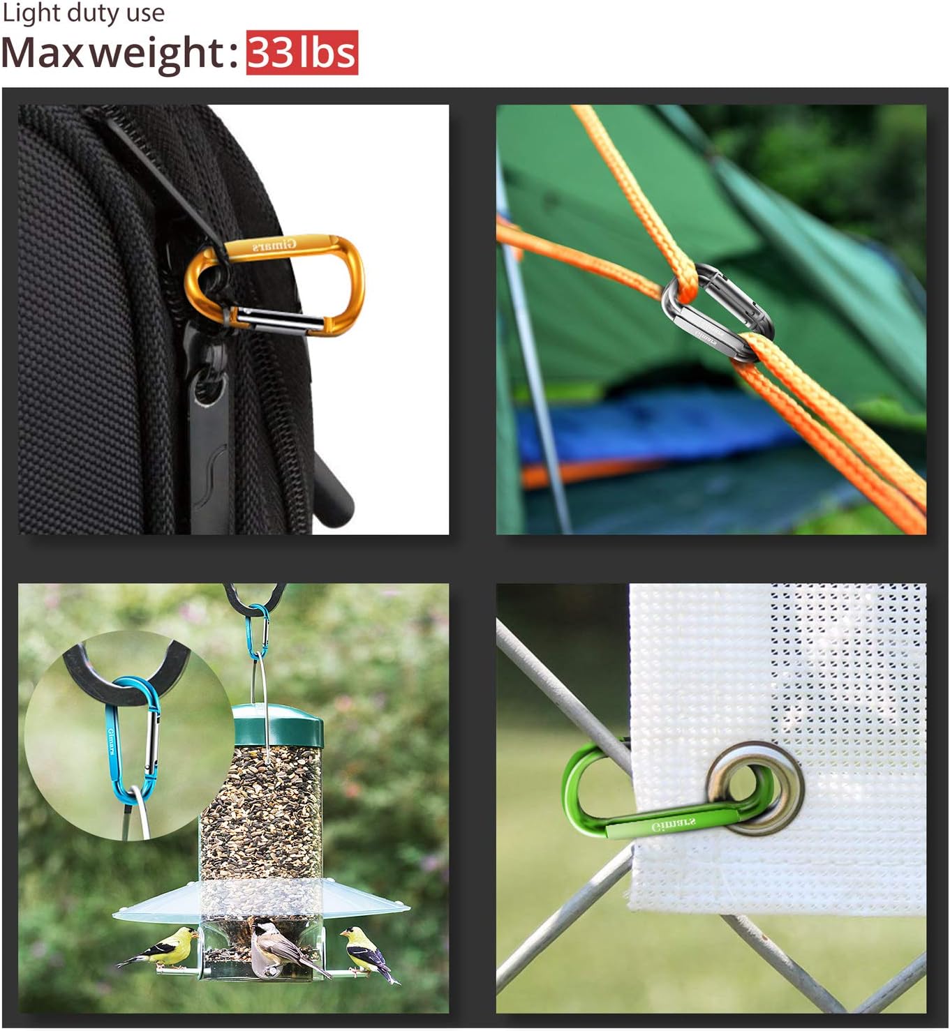 Gimars Improved Durable 2 Inch X 20 Pcs Small Mini Carabiner Clips Assorted Colors D Shape Spring-Loaded Gate Aluminum Carabiner Keychain for Home, Camping, Hiking, Fishing, Bottle, Backpack