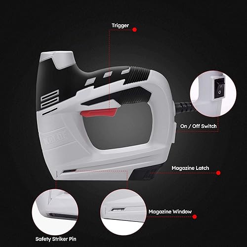 Miniatura 7 de KeLDE Grapadora eléctrica 4 en 1, grapadora manual de 120 V con 1200 grapas y clavos, ligera, segura y ergonómica para madera, manualidades,