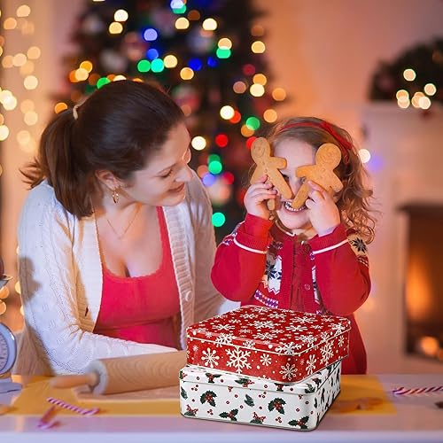 Miniatura 6 de 4 latas de galletas de Navidad con tapas, diseño de dibujos animados vintage, latas de anidación, muñeco de nieve, renos, Papá Noel, contenedores de
