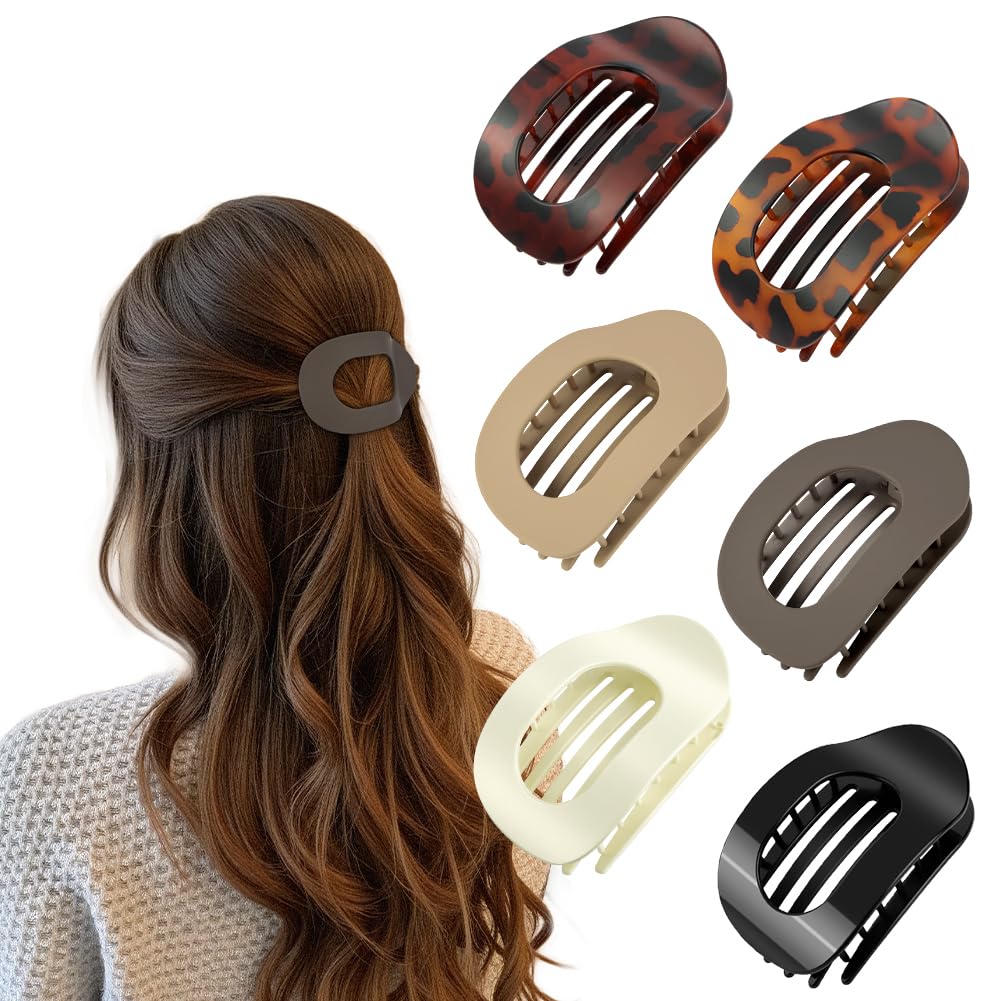 LOPHE Flache Haarspangen, 6 Stück Flat Claw Clip Entenschnabel Haarspange Dünnes Haar, Flache Haarklammern Haarklammer Gebogenes für Mädchen Frauen (Oval A)