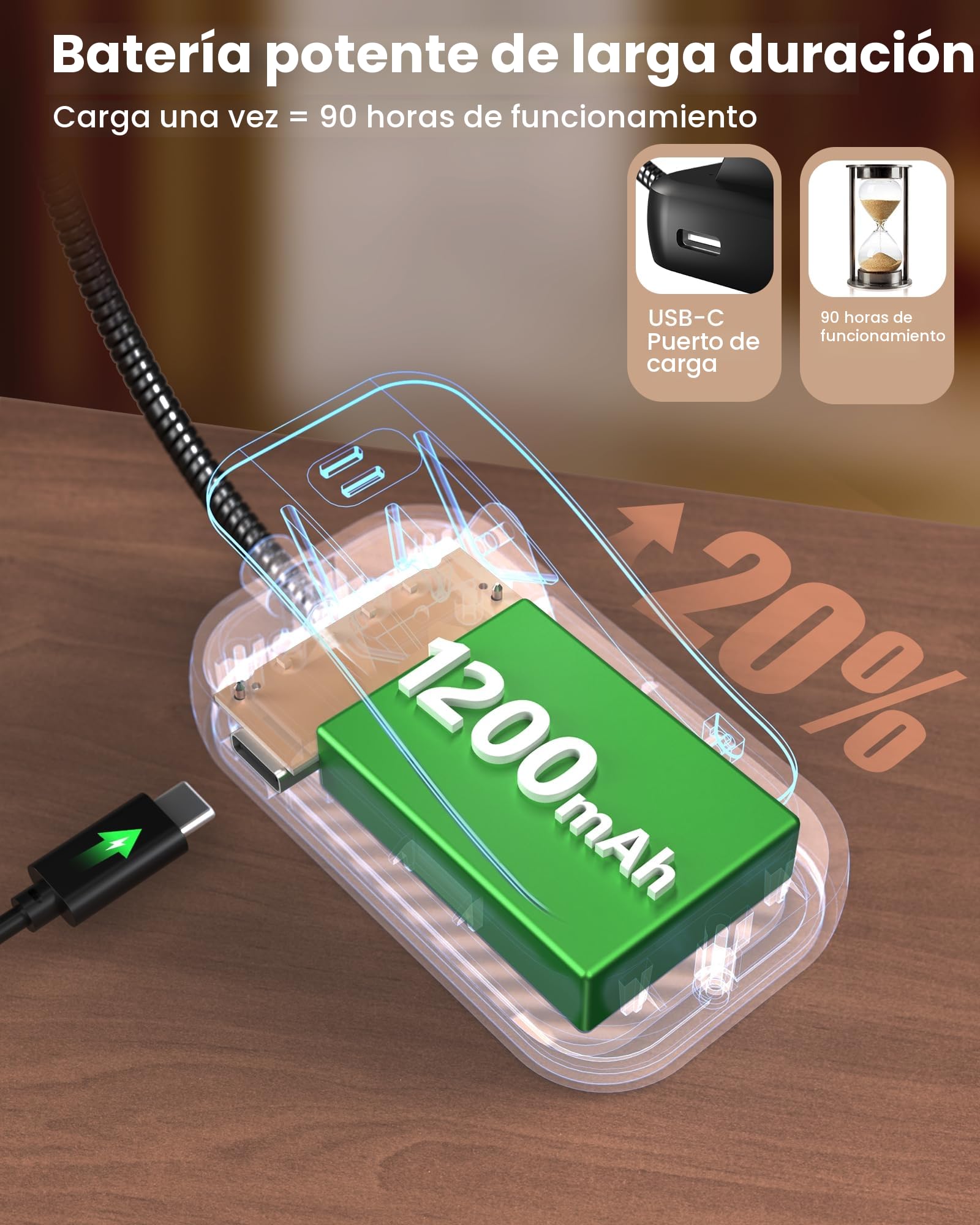 Glocusent 26 LED Luz de Lectura, Lámpara de Lectura USB-C Recargable de 360° Flexible con 5 Colores de Luz & 5 Brillos, Protección Ocular Lampara Libro con Modo Memoria para leer en la cama (Negro)