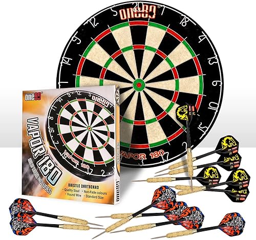 ONE80 Vapor 180 Dardos de cerdas sin grapas Bullseye Steeltip Dardos Extra Vuelos