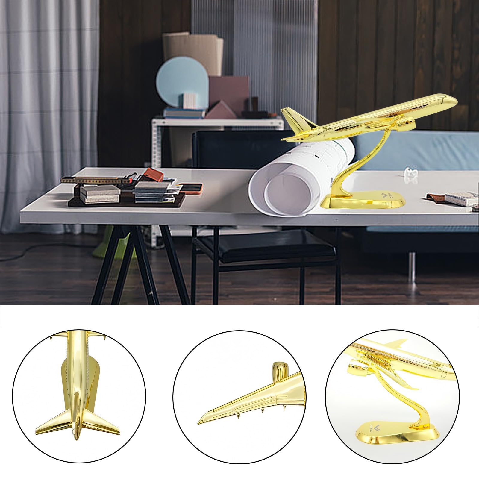 Modello pressofuso aereo militare C919 in metallo placcato oro in scala 1/400 - Espositore da collezione ad alta precisione con supporto, regalo decorativo da scrivania for collezionisti