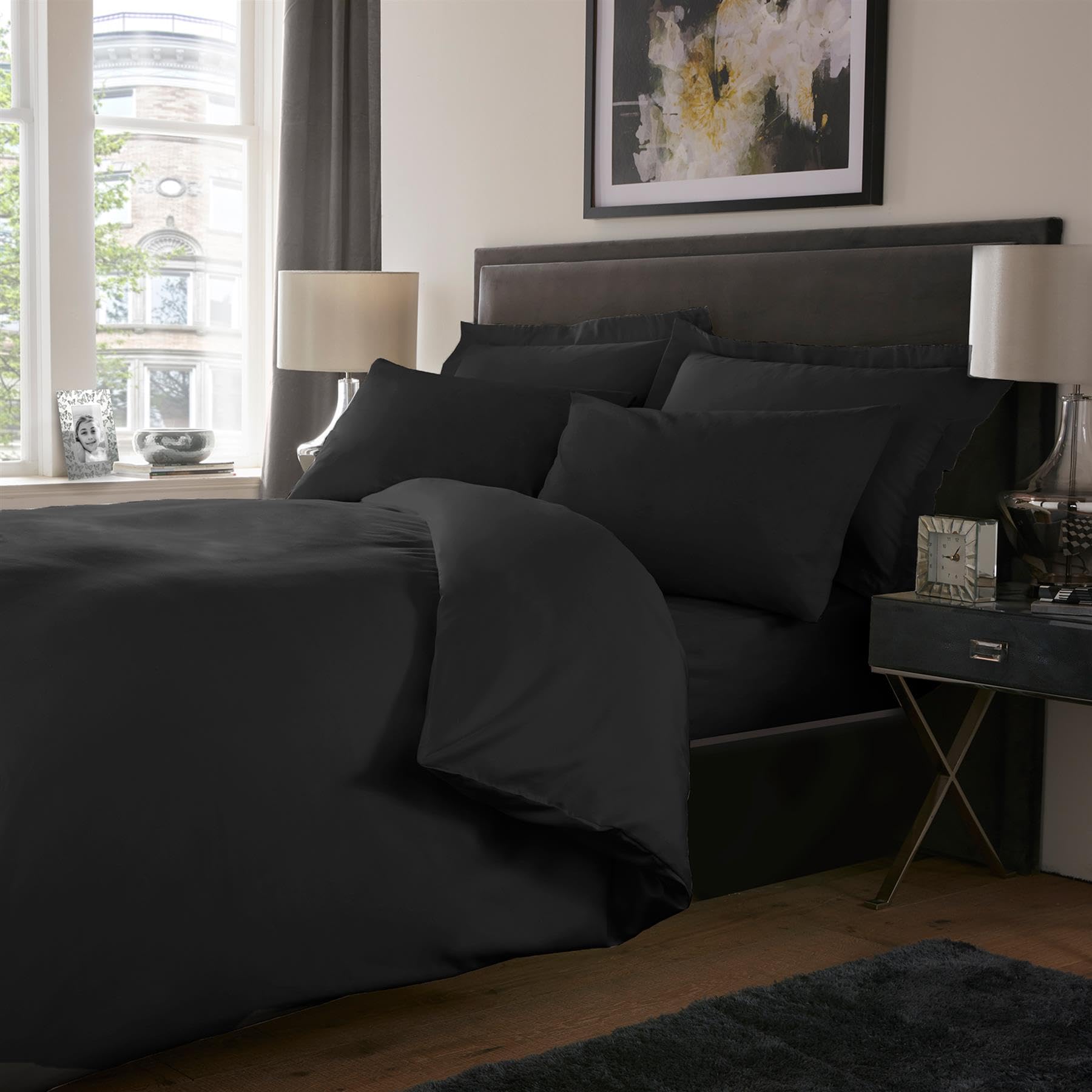 Roseley 800TC Duvet Cover Set With Pillowcases Soft Cotton Rich Fabric Hotel Quality Bedding Set Additional Oxford/Housewife Pillowcases Available [King, Black]