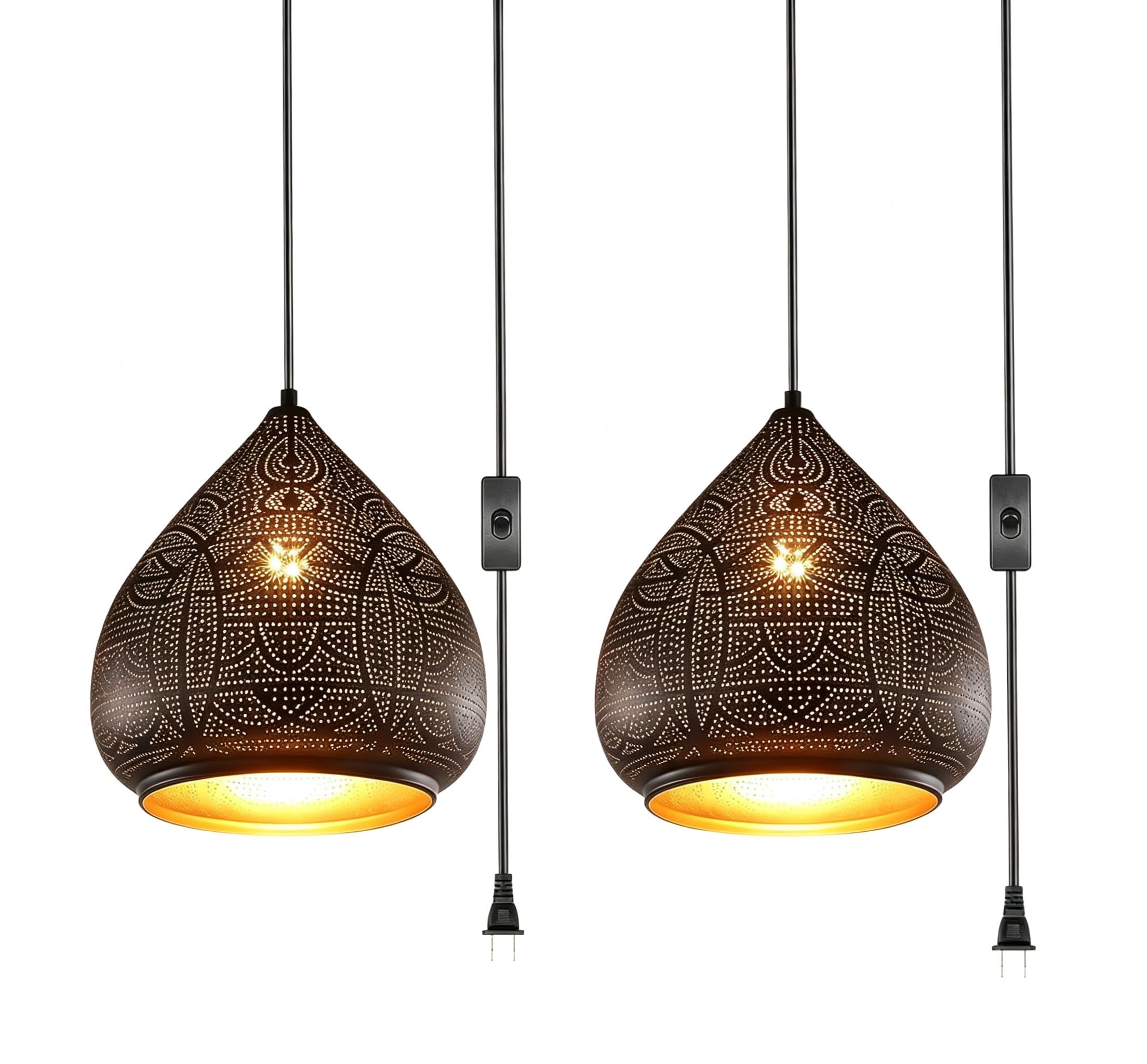 Black Hanging Lamp 2-Pack Farmhouse Pendant Light Plug in Rustic