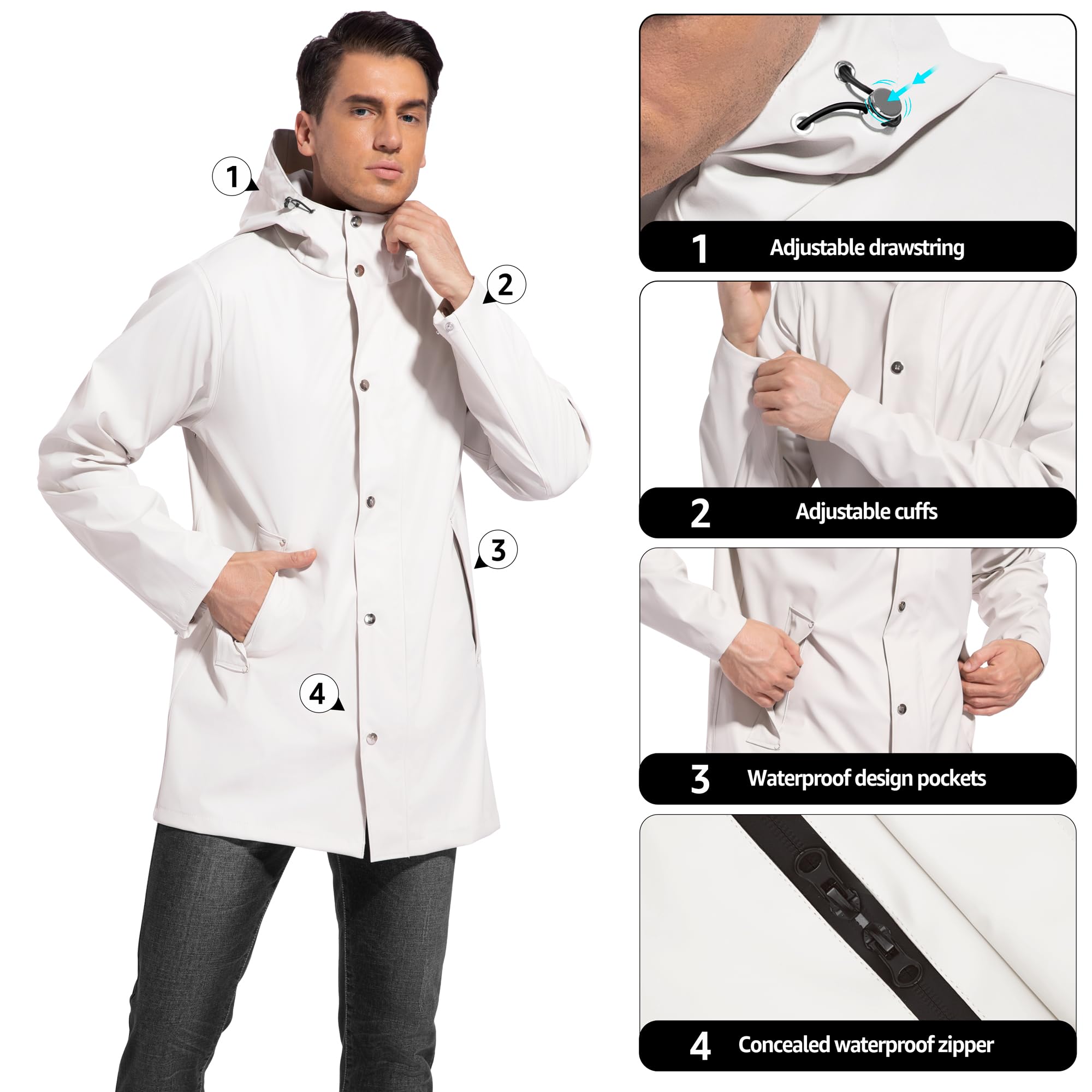 UNIQUEBELLA Chubasquero para Hombre, Chaquetas Impermeables con Capucha Cortavientos Transpirable Outdoor Hombre Chaqueta Ligera
