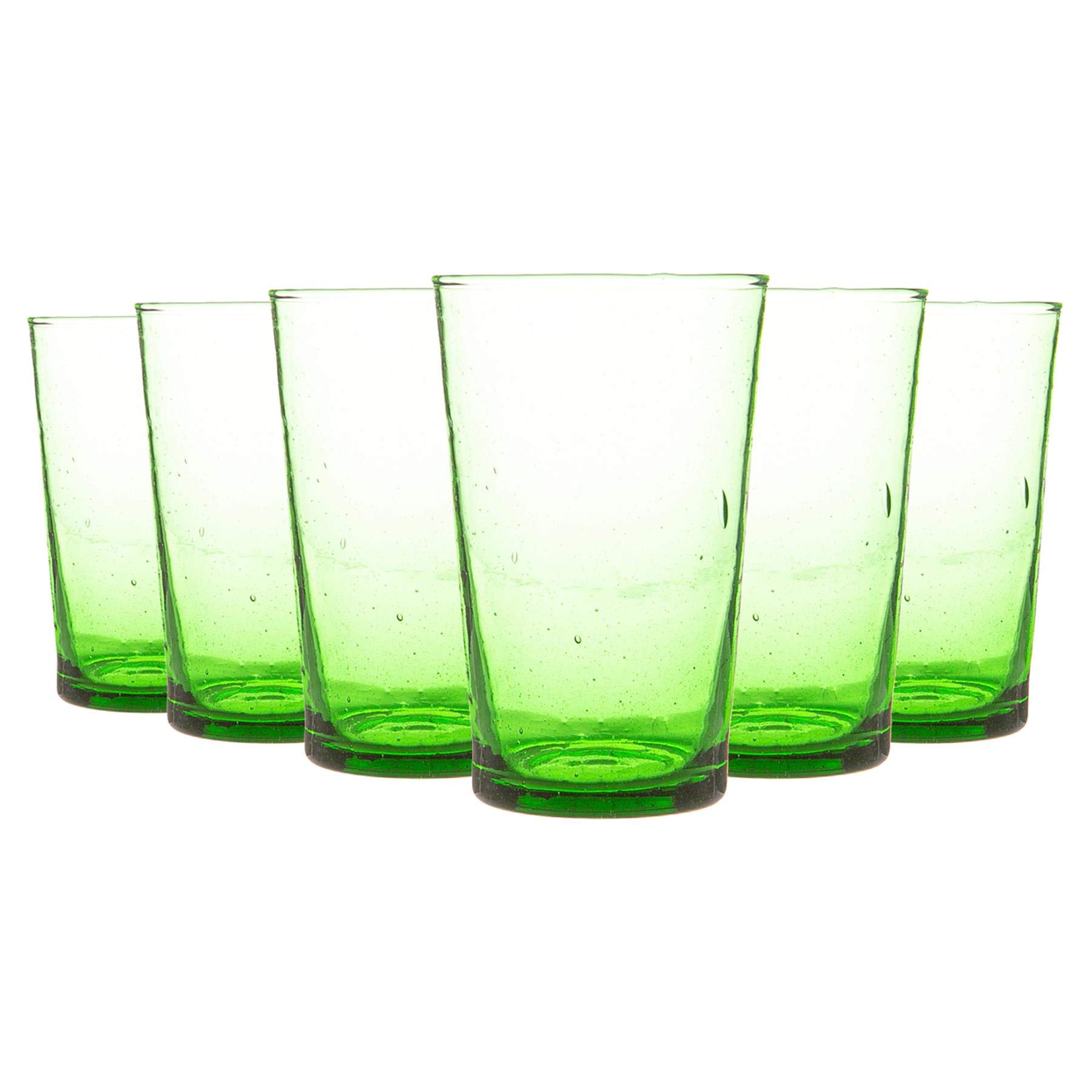 Nicola Spring 6pc Meknes Recycled Highball Glasses - 325ml - Green Glass - Sustainable Hand-Blown Moroccan Water Cups Dishwasher Safe Drinkware for Juices, Water