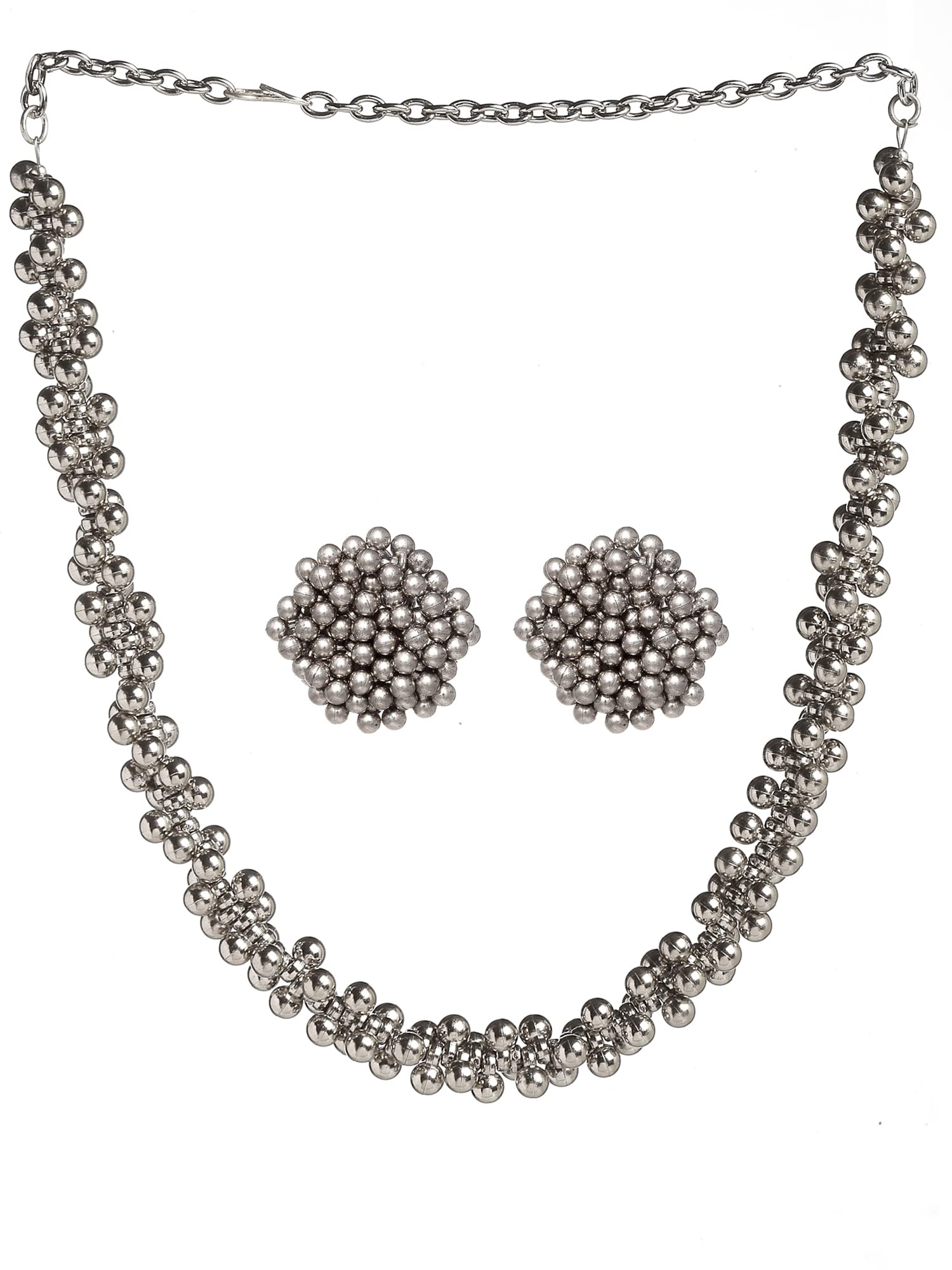 Karatcart Silver Tone Tassel Ball Choker Necklace Set for Women (B09RPY68V3) Amazon Price History, Amazon Price Tracker
