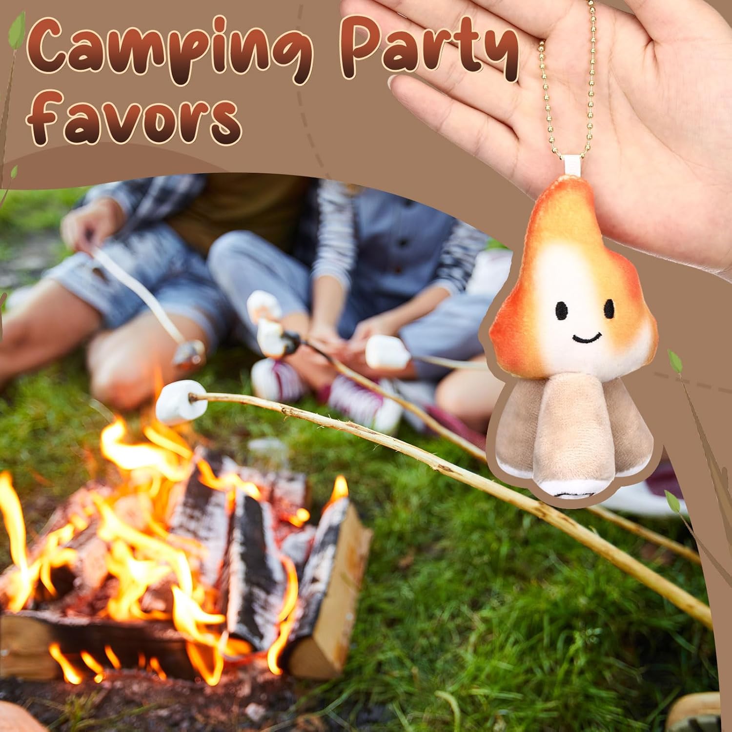 WinnerWhy 12 Pcs Campfire Plush Keychains, Mini Stuffed Fire Toys for Kids Backpacks, Outdoor Camping Theme Birthday Party Favors Goodie Bag Stuffers