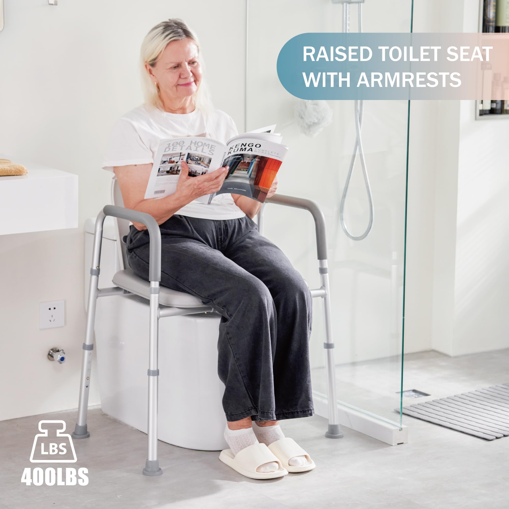 Eillion Raised Toilet Seat with Handles Elongated Toilet Seat Risers for Seniors, Handicap Toilet Seat Riser with Bars, Adjustable Height Toilet Seat Heavy Duty Toilet Chair for Elderly and Disabled