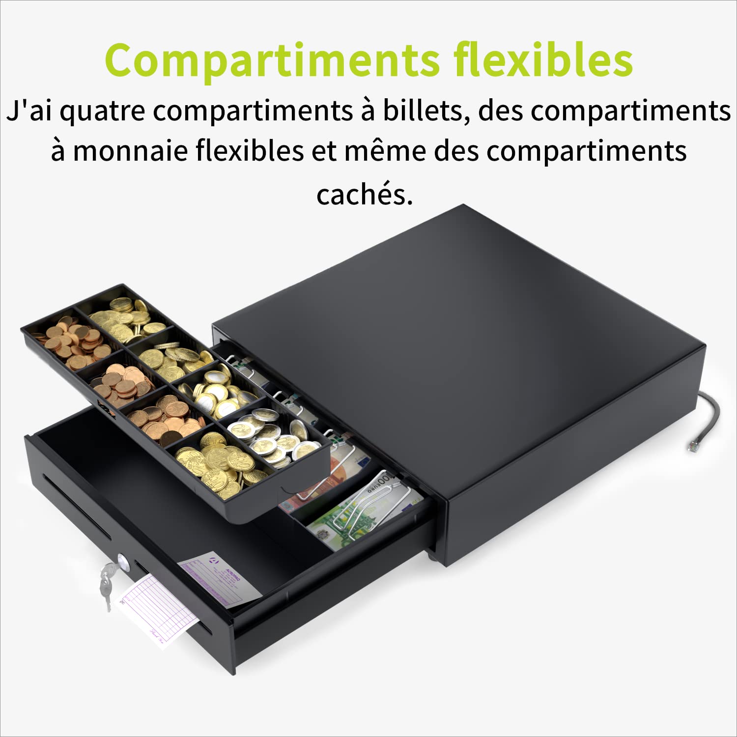 ACROPAQ Tiroir caisse - Ouverture électrique avec connexion RJ11, Tiroir-caisse monnaie 41 x 41 cm, Adapté pour installation sous le plancher