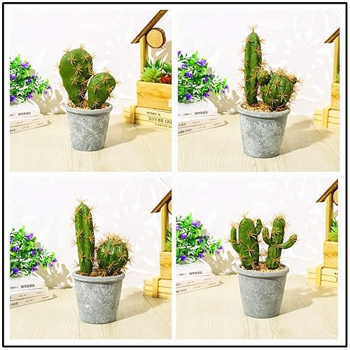 Miniatura 5 de Plantas suculentas artificiales, plantas decorativas de cactus falsos, cactus artificiales con macetas grises, cactus sintético artificial para