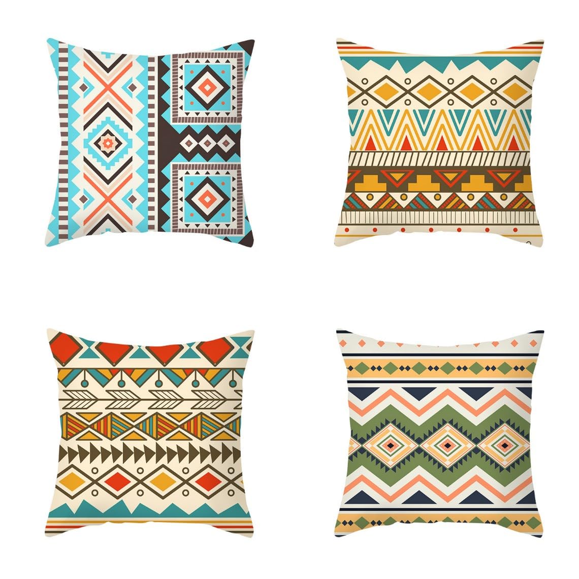 Chenlane Silk Pillow Covers Vintage Style Cushion For Camper Dinette Bohemian Ethnic Style, Jumbo Sofa Case Zipper Private Customisation 50x50 cm, 4Pcs