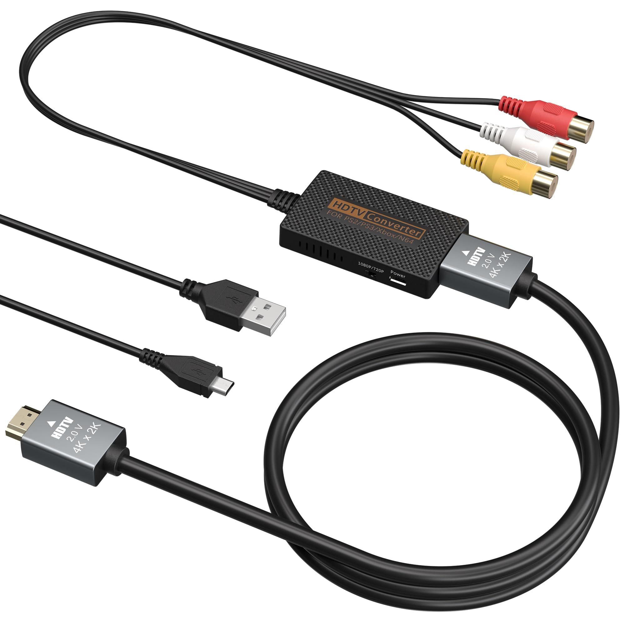 RCA to HDMI Converter Composite AV to HDMI Converter Support 1080P with HDMI Cable for Xbox Wii PS1