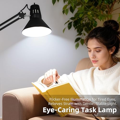Miniatura 5 de Lámpara de escritorio LED con abrazadera para oficina y hogar, luz de escritorio con brazo oscilante de metal extra alto ajustable de 360,