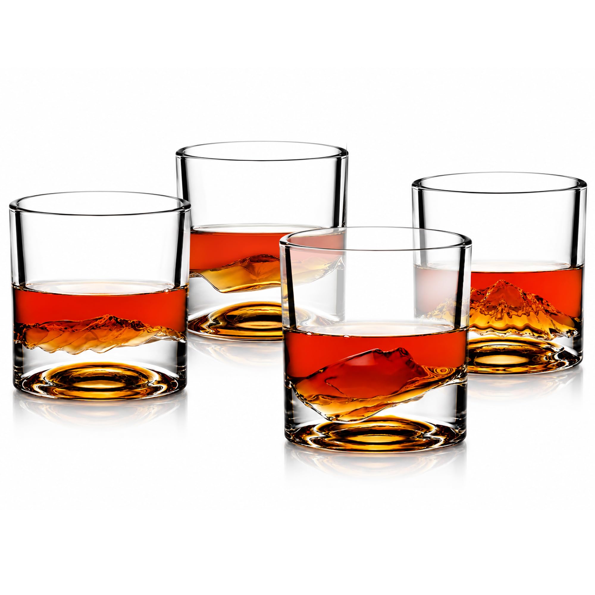 LIITON American Peaks Heavy Crystal Whiskey Glasses Gift Set of 4, Thick Freezable Bourbon Glass 1lb Each, Premium Whiskey Gifts for Men, Frozen Crystal Chills Cocktails Collins Glass, 10 oz
