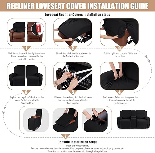 Miniatura 6 de VANSOFY Funda de sofá reclinable con consola central, funda elástica para sofá reclinable de 2 asientos, fundas de sofá reclinable de jacquard con