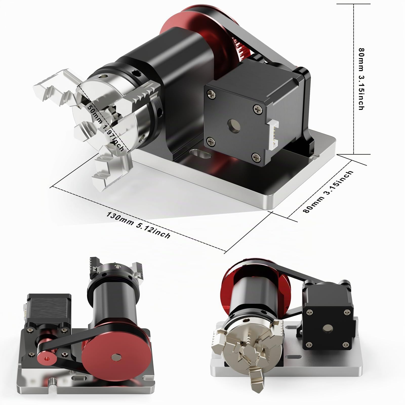 Twotrees TTC 450 CNC eje giratorio, 4-60 mm Chuck, cuarto eje 360° Rotary Kit adecuado para TTC450 y la mayoría de fresadoras CNC, para el tallado de latas cilíndricas objetos