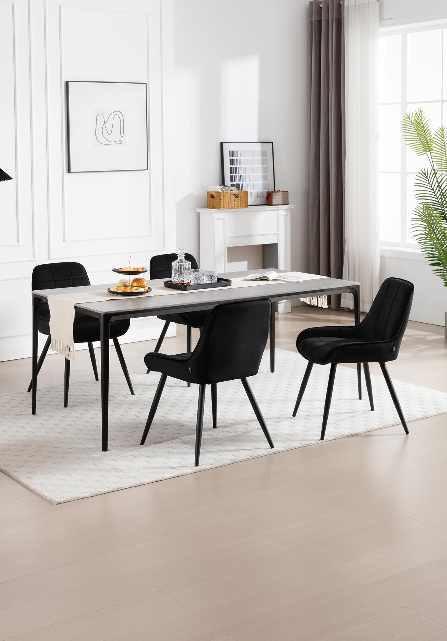 WOLTU Lot de 6 Chaises de Salle à Manger, Chaises Relaxantes en Velours, pour Salon, Salle de séjour, Cuisine, Chambre à Coucher,Noir, BH331sz-6