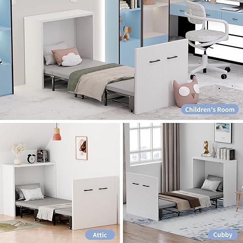 Miniatura 6 de DoCred Murphy Bed - Cama de gabinete 2 en 1, camas nido plegables con colchones para adultos, cama plegable con pecho de Murphy extraíble, camas de