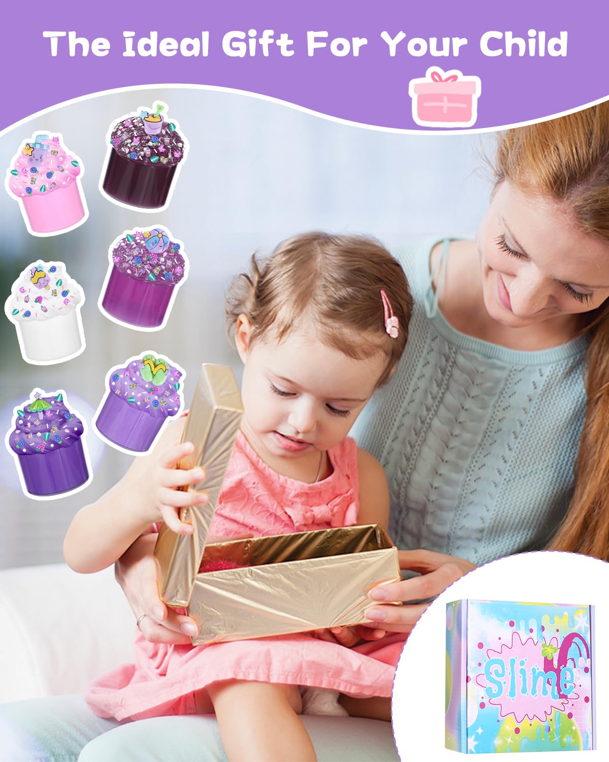 Zestaw 6 szt. fioletowych slime – puszysta chmura, masło i przezroczysty slime, crunchy slime dla dzieci, urodziny, Halloween, Boże Narodzenie, prezent dla dziewcząt i chłopców
