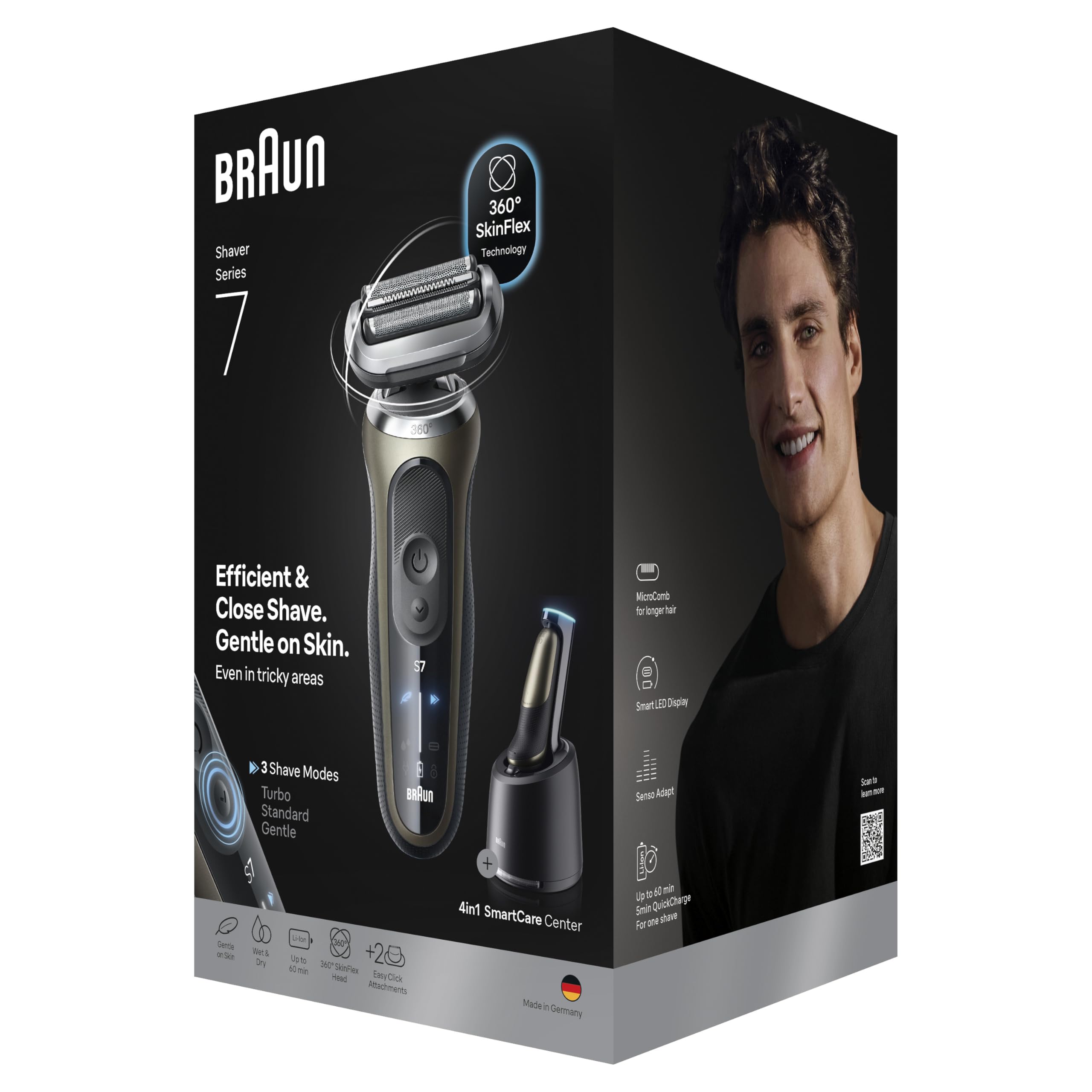 Braun Series 7 Afeitadora Eléctrica Hombre, 72-C7650CC, Oro - Máquina de Afeitar Resistente al Agua, 3 Modos de Afeitado, 60 Min de Uso, Centro de Limpieza, 2 Accesorios de Rasurado Y Estuche de Viaje