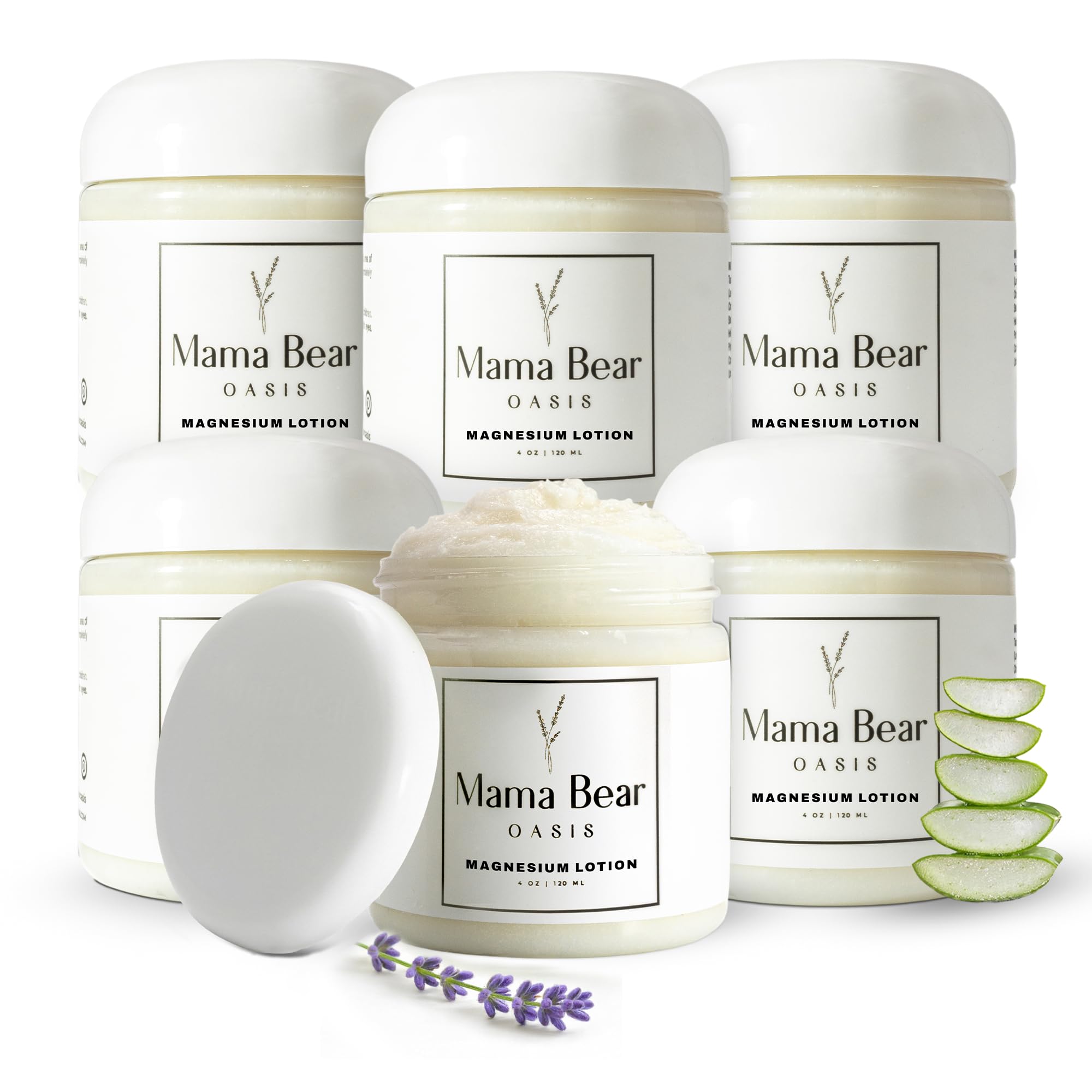 Mama Bear Oasis Lotion - Magnesium Cream - Lavender Magnesium Lotion for Foot, Hands, Legs, Toes Includes Arnica, Vitamin B6, Aloe Vera, MSM (Pack of