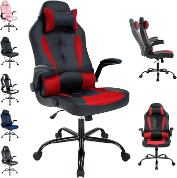 Adjustable Armrest PC Game Chair, Red, PU Leather Swivel Racing Style Chair with Lumbar Support, Ergonomic Rolling Office Desk Chair, High Back, 250 lbs Weight Capacity
