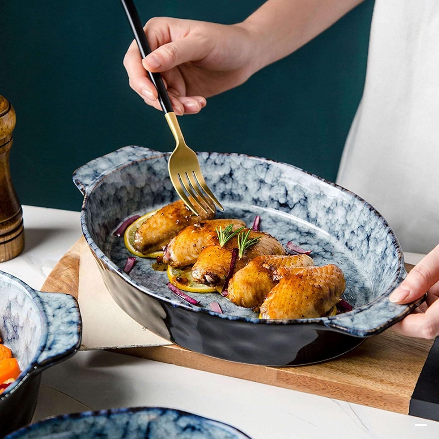 Tazón de sopa de cerámica de porcelana, tazones de sopa de cebolla francesa con asas, tazón de cerámica de 35 onzas for cereales, sopa de calabaza y ensaladas. Apto for lavavajillas, microondas y horn
