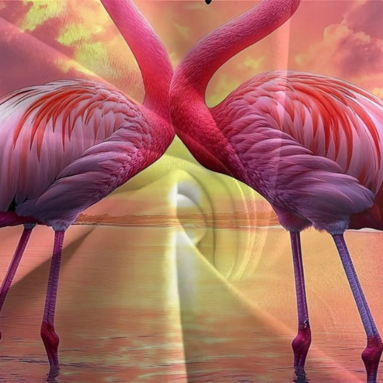Flamingo-Pärchen Bettwäsche-Set, Tropical Sonnenuntergangsszene 3D-Bedruckt, Mit Kissenbezügen Bettbezüge Microfaser Für Erwachsene Kind Super King（260x220cm）