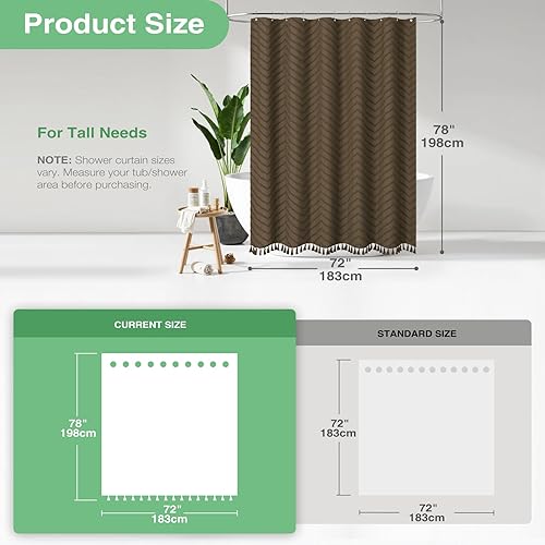 Vista 232 de Dynamene - Cortina de ducha, bohemia y rústica con rayas con chebrón en relieve, cortina texturizada para decoración de baño, juego de cortina A.