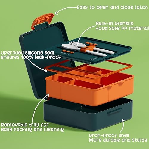Miniatura 4 de Fimibuke Lonchera Bento para niños con 4 compartimentos, bolsa aislada, tarro de alimentos al vacío de acero inoxidable, paquete de hielo, juego de