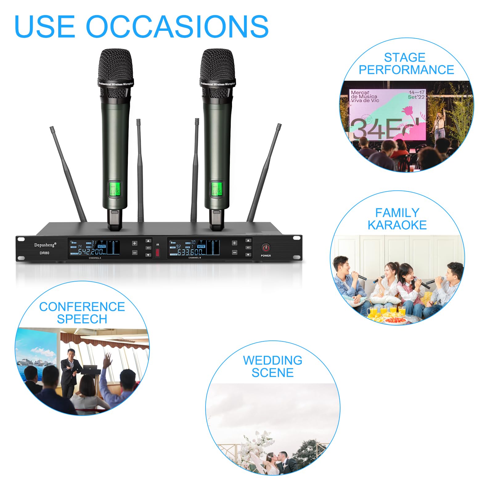 Depusheng DR80 microfono wireless professionale da palco microfono wireless dinamico 150 metri ricezione a lunga distanza karaoke wedding bar