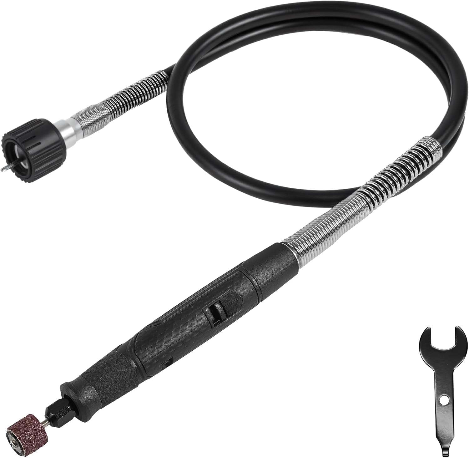 Flex Shaft Rotary Tool Attachment with Comfort Grip and 36”Long Cable, Polisher, and Mini Sander- Ideal for Detail Metal Engraving, Wood Carving, and Jewelry Polishing, Cleaning (Black)