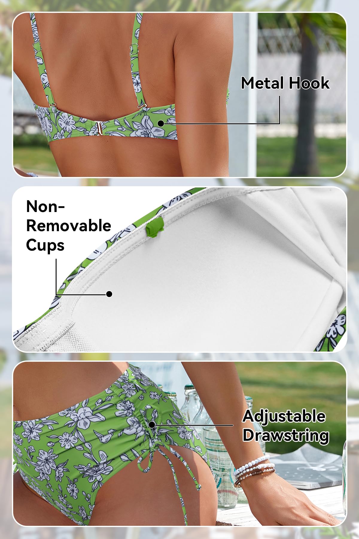 SHEKINI Bandeau bikini damskie, push up, seksowny kostium kąpielowy, dwuczęściowy, ze sznurowaniem, bikini z nadrukiem, elegancki strój kąpielowy