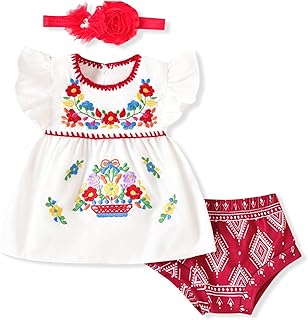Newborn Baby Girl Embroidery Mexican Dress and Shorts Set Ethnic Wear - Buy now