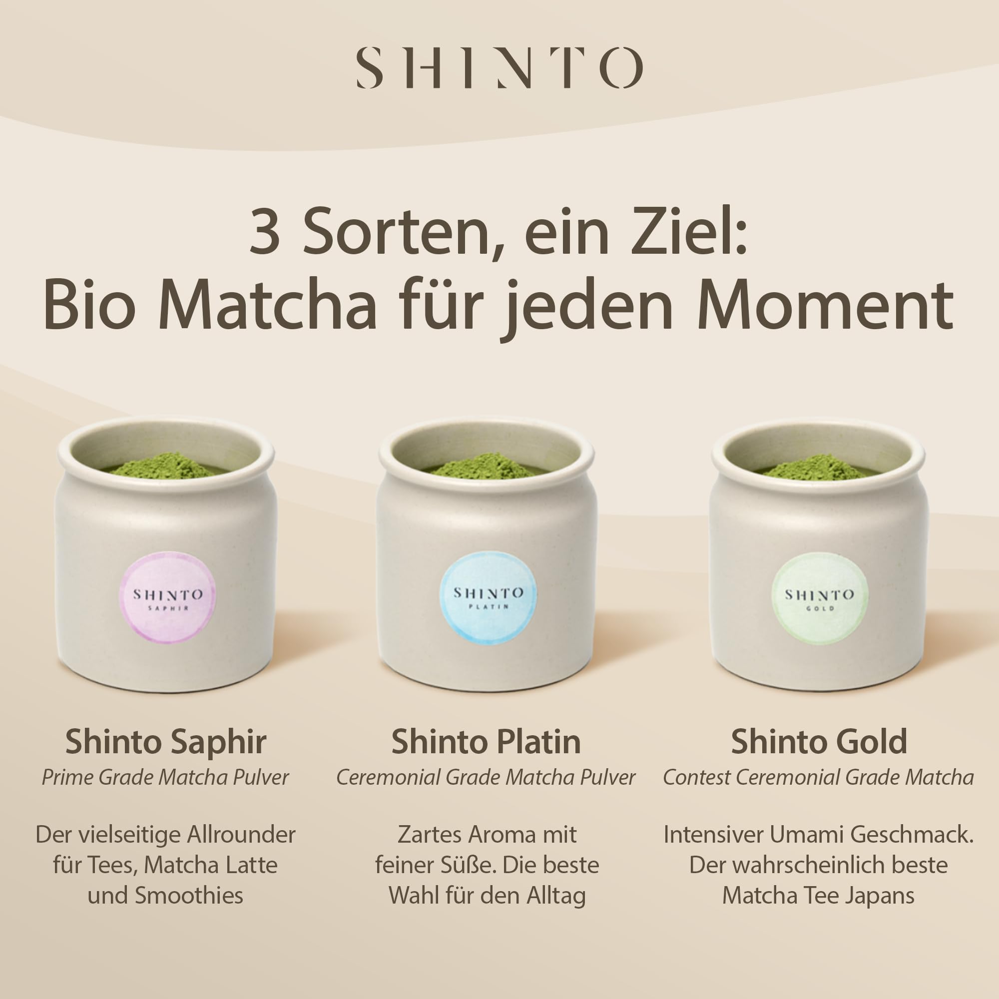 Shinto - Bio Matcha Pulver "Saphir" - angenehm spürbares Umami - Ceremonial Matcha Tee beschattet & handgepflückt - florales Aroma mit feiner Frische - Direktimport aus Uji Japan - 30g Tongefäß