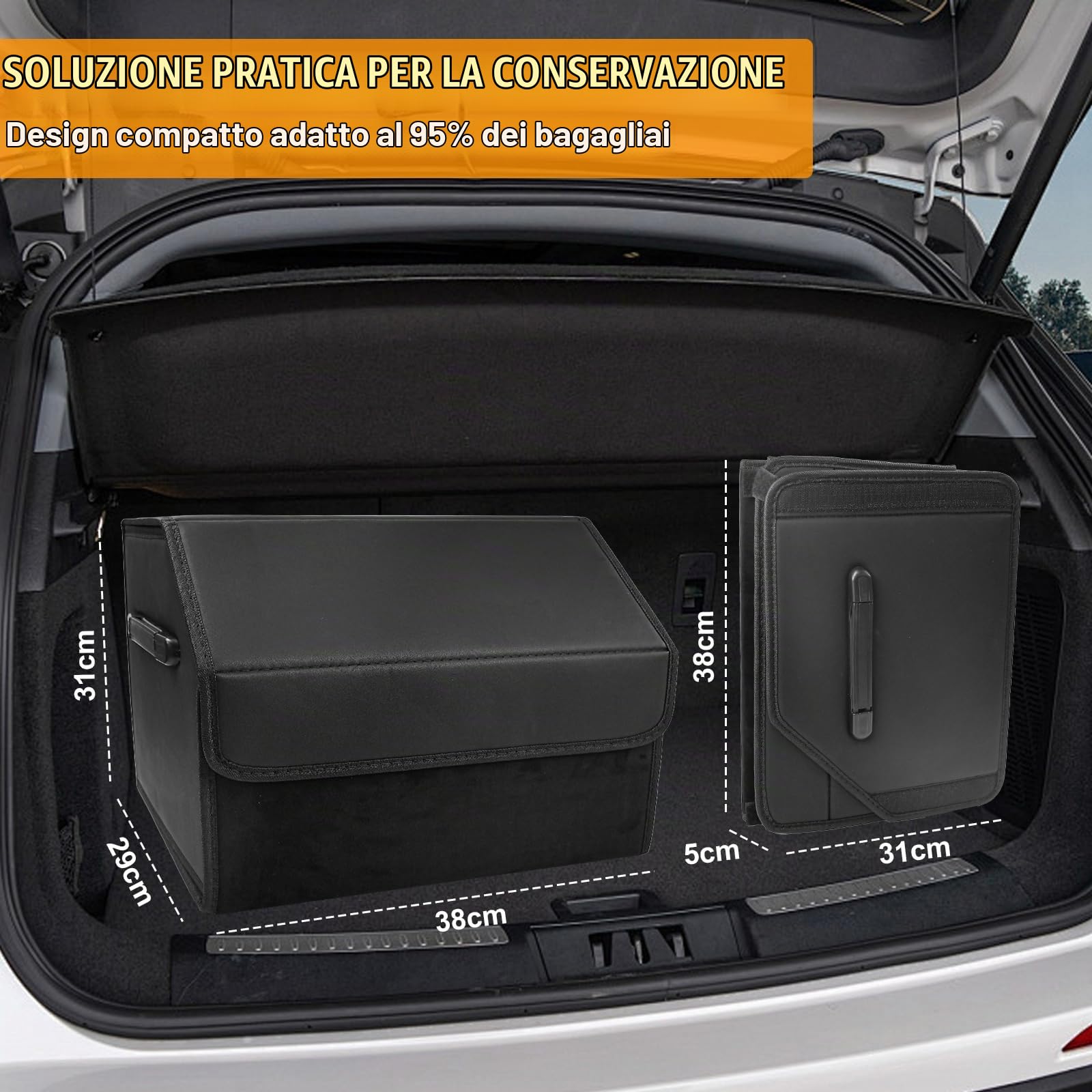 Organizer Bagagliaio Auto Pieghevole Borsa per Bagagliaio per Auto PU Contenitore per il Bagagliaio dell’Auto con Copertura Magnetica per Camper SUV Camion