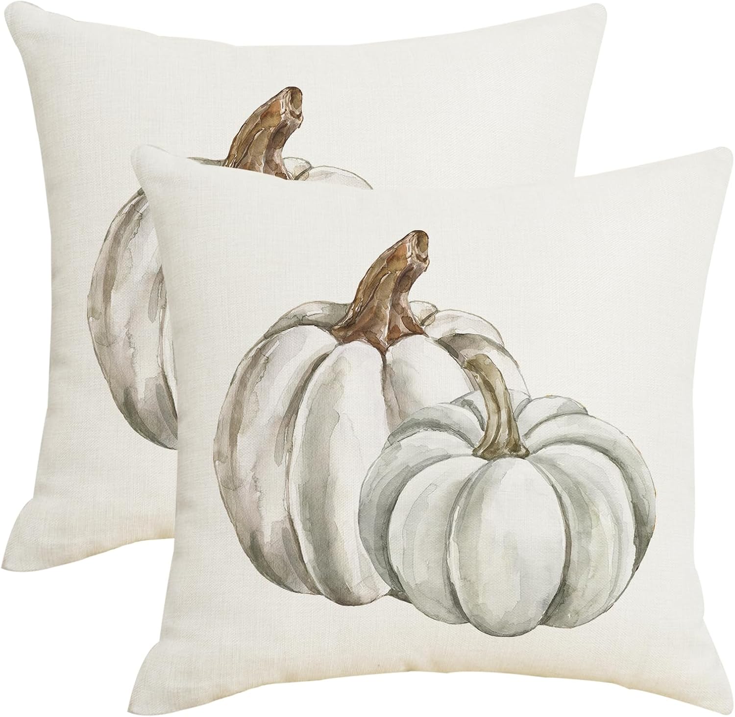 Fall Autumn White Pumpkin Throw Pillow Covers 18x18 Inch Set of 2 Thanksgiving Teal Grey Pumpkins Outdoor Decorative Pillows Cover Harvest Linen Pillowcase for Bed Couch Sofa Decor