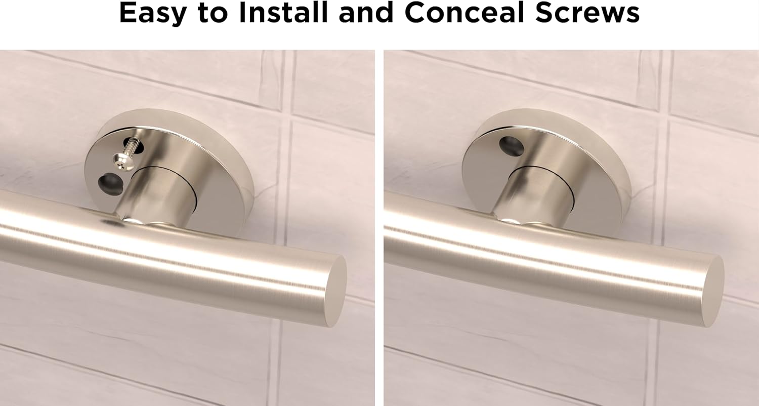 HEALTHCRAFT Wave Decorative Grab Bars, ADA Compliant Bathroom Safety Bars for Seniors, Wall-Mounted, Supports Up to 500 lbs (Brushed Stainless Steel, 24 Inch)